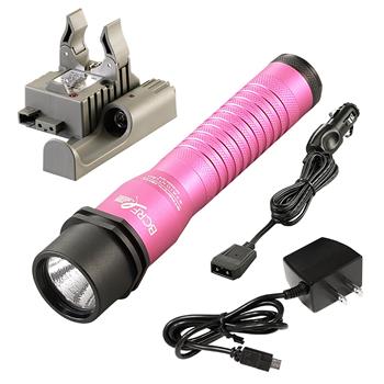 Pink Streamlight Strion LED Rechargeable Flashlight with AC/DC cords and piggyback base